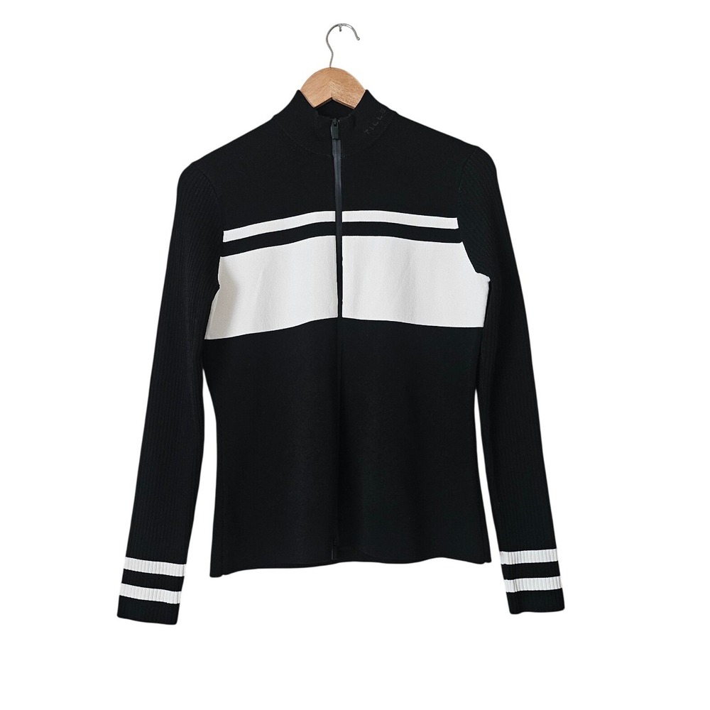 Tilley Black White Colorblock Full Zip Knit Sweater Sz M Après Ski Sporty